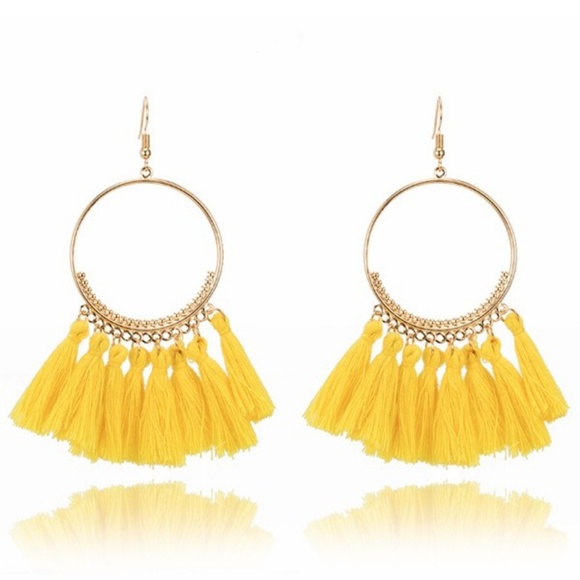 Tassels hoop thread drop earrings bolo - Picture 6 of 6